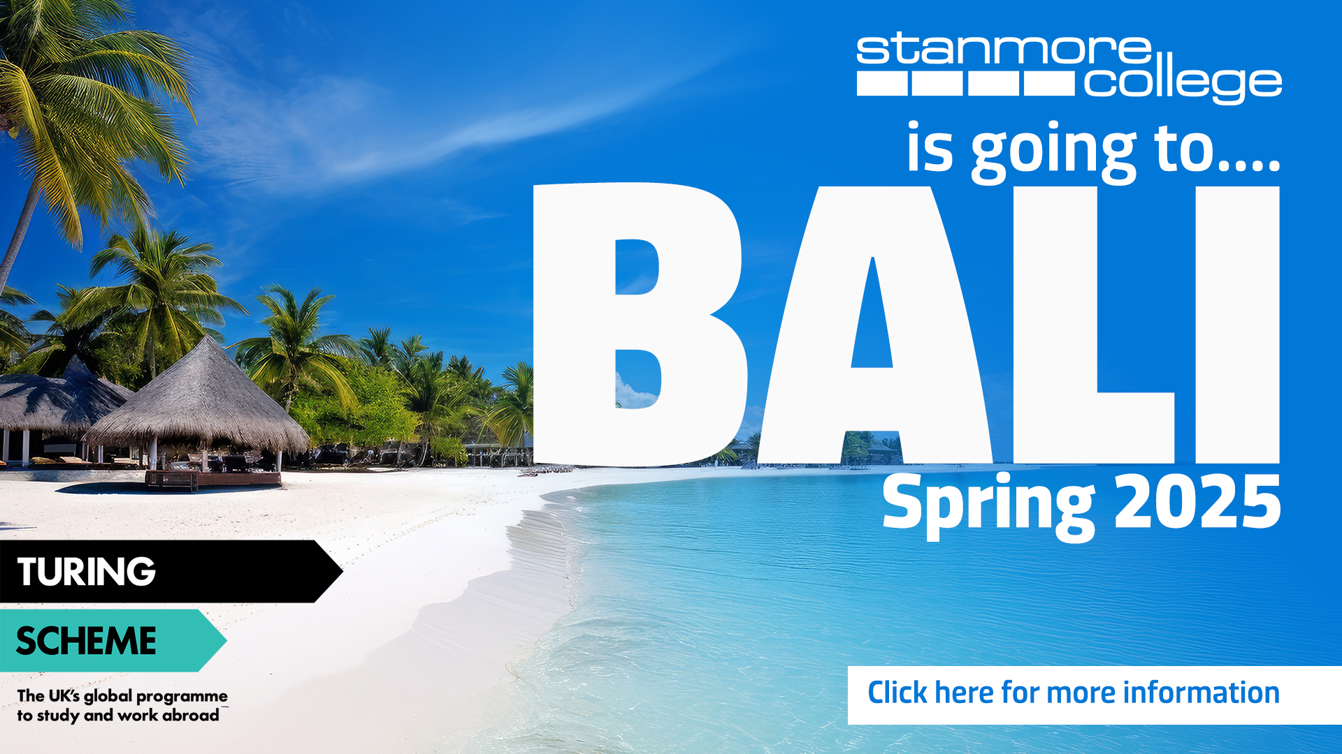 Stanmore College is going to Bali as part of the Turing Scheme, Click here for more information