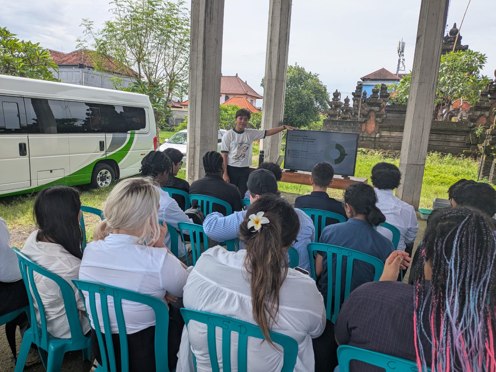 Stanmore College Visit to Bali, receiving a presentation from local community