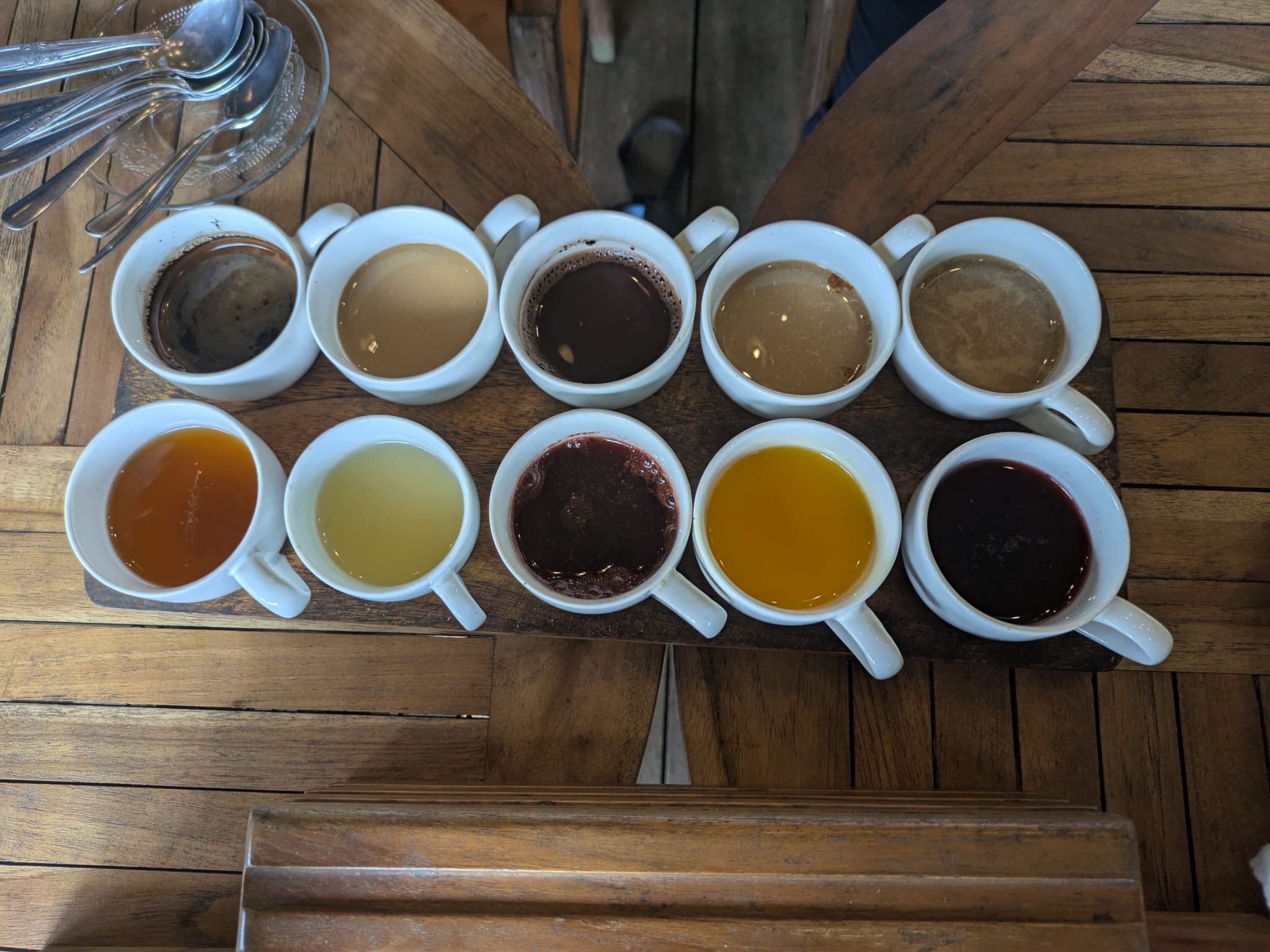 Tea tasting with tea in different colours