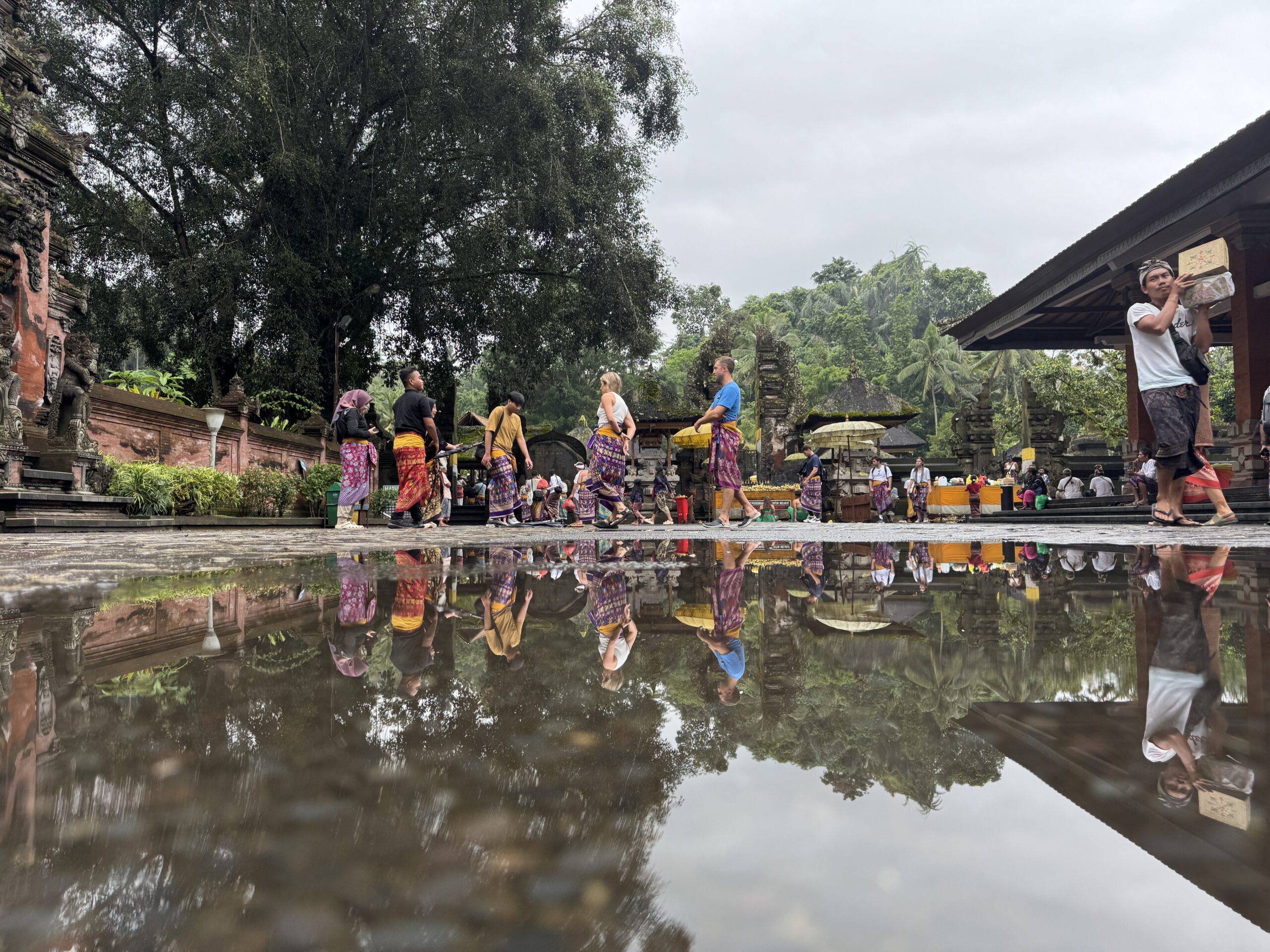Stanmore College students at village scenery in Bali with water feature in surroundings