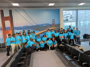 Stanmore students going on Bali trip at airport gate taking group picture