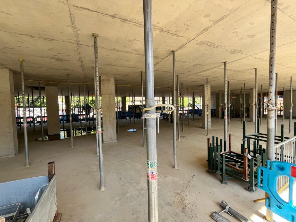 inside the 2nd floor of the new build looking at the structure and support frame.