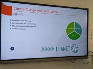 Bouygues screen presentation on climate change and construction
