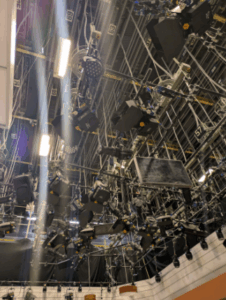 Cameras hanging in ITV studios London.