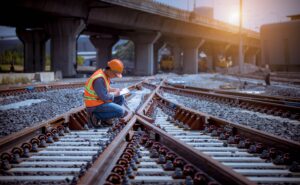 Rail engineer working on track