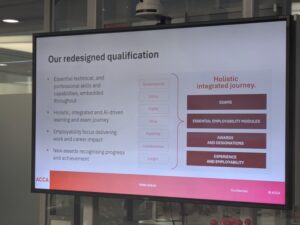 Screen with presentation at T Level talk