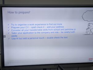 Information on screen about apprenticeships